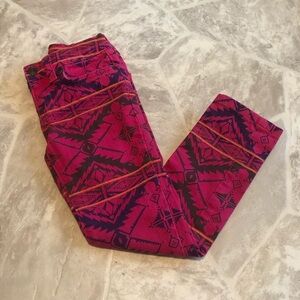 Hot pink Aztec tribal western cotton stretch skinny pants girls size 4
